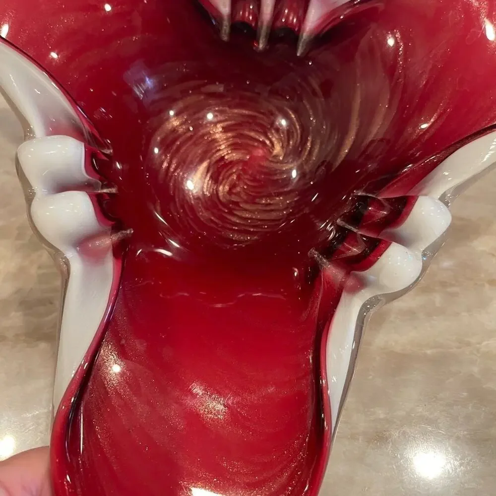 Vintage Murano glass Red with gold ashtray candy dish